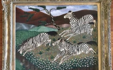 Lawrence Lebduska Oil Painting Zebra in Landscape