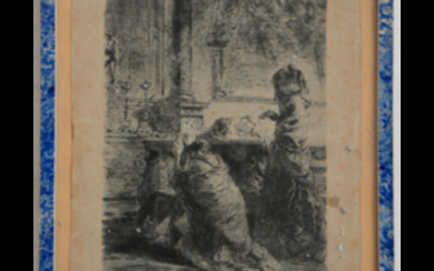 Mosè Bianchi ( Monza 1840 - 1904 ) , "La fede" acquaforte (cm 32x23.5) Firma e dedica autografa in basso "A Emilio Bertoni". In cornice (difetti)