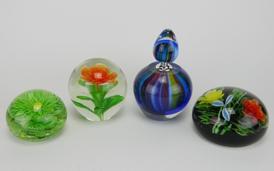 Murano Art Glass 3 paperweights and 1 perfume