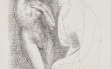 Pablo Picasso, Femme nue devant une statue (Naked Woman in Front of a Statue), plate 6 from La Suite Vollard