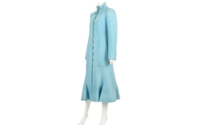 Salvatore Ferragamo Blue Wool Mohair Dress Coat, ruffle...
