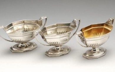 A set of three George III silver pedestal open salts