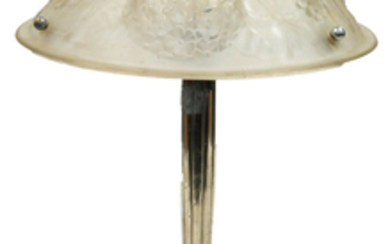 Silver Metal Art Deco Lamp Frosted Glass Shade