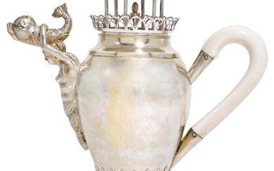 AN UNUSUAL GERMAN PARCEL-GILT SILVER COFFEE POT, MAKER'S MARK DOUBLE STRUCK INCLUDING CCG, I AND S?, AUGSBURG, 1817