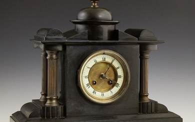 French Black Slate Mantel Clock, 19th c., by Japy