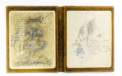 20th century, Russian School, Etchings with hand painted highlights and ink inscription, A horse