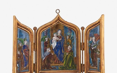 FRENCH ENAMELED COPPER TRIPTYCH