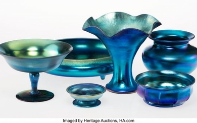 23020: Two Tiffany Studios Blue Favrile and Four Steube