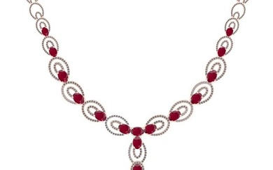 23.80 Ctw SI2/I1 Ruby And Diamond 14K Rose Gold Victorian Style Necklace