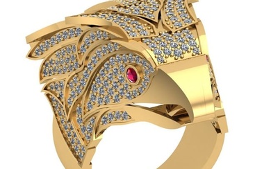 2.77 Ctw SI2/I1 Ruby And Diamond 14K Yellow Gold Vintage Style Eagle Ring