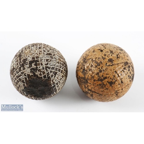 2x Guttie Golf Balls - Peter Paxton bramble pattern golf bal...