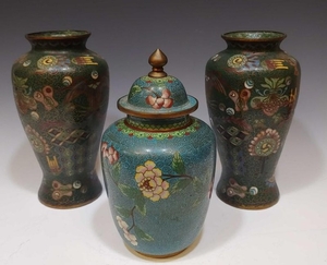 (3) Cloisonne Vases and Cloisonne Urn