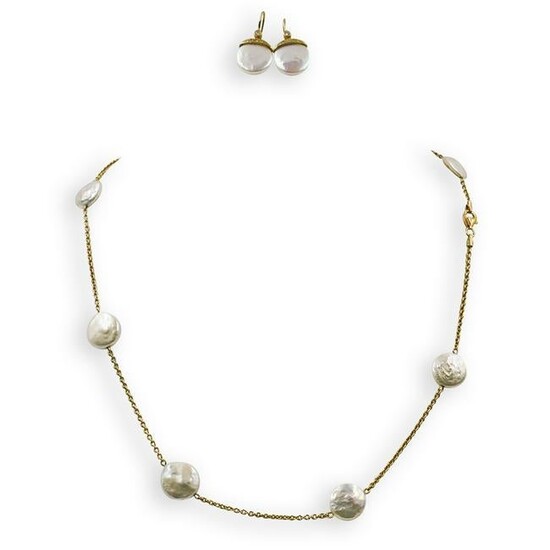 (3 Pc) Yvel 18k Gold and Pearl Jewelry Set