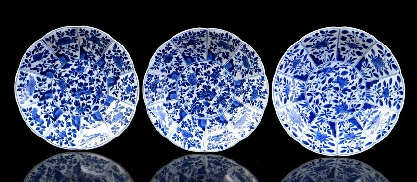 3 blue and white porcelain plates