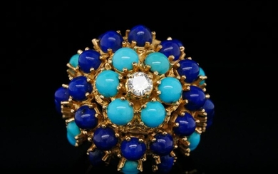 3.5mm-4mm Lapis and Turquoise, Diamond and 18K Ring