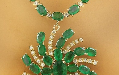 38.50 Carat Emerald 14K Yellow Gold Diamond Necklace