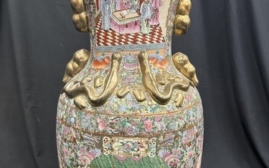 3Ft. Chinese Handpainted Rose Medallion Floor Vase