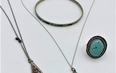 4 Pc STERLING & TURQUOISE 2 Necklaces, Bracelet, Ring