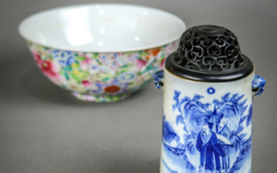 Chinese Mille Fleur Bowl and Underglaze Blue Vessel