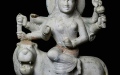 Indian Marble Carving, Durga on Lion