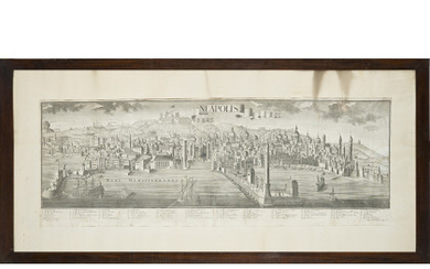 Friedrich Bernhard Werner ( 1690 - 1778 ) , An etching representing the city of Naples from the sea (cm 38x100) Framed (defects)