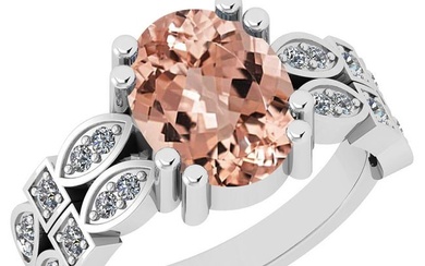 4.69 Ctw SI2/I1 Morganite And Diamond 14K White Gold Vintage Style Ring