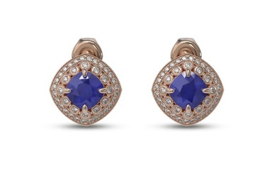 4.99 ctw Certified Sapphire & Diamond Victorian Earrings 14K Rose Gold