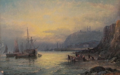William Thornley (fl.1859-1898) ''Whitby'' Fisherfolk at rest and unloading beached...