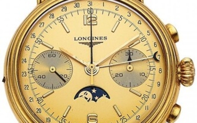 54020: Longines, 18k Gold Chronograph With Triple Date