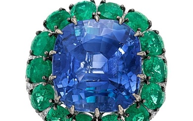 55120: Burma Sapphire, Emerald, White Gold Ring Stones