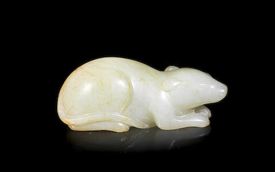 A russet and pale green jade carving of a mouse
