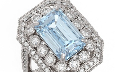 5.69 ctw Certified Aquamarine & Diamond Victorian Ring 14K White Gold