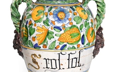 An Italian maiolica two-handled drug jar, Venice or Montelupo, circa 1580