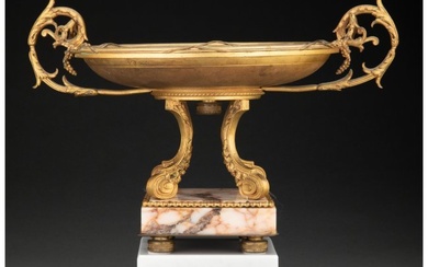 61020: A French Gilt Bronze and Limoges Enamel Tazza on