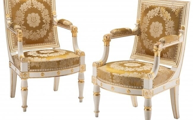 61020: A Pair of Empire Partial Gilt, Painted Wood Upho