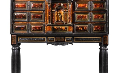 An Italian baroque gilt-bronze mounted ebony, ebonised and tortoiseshell cabinet on stand, possibly Naples second half 17th century
