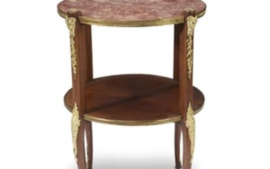 A Louis XVI style gilt-bronze mounted walnut and marble...