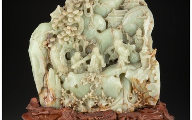 78020: A Chinese Carved Hardstone Mountain with Carved