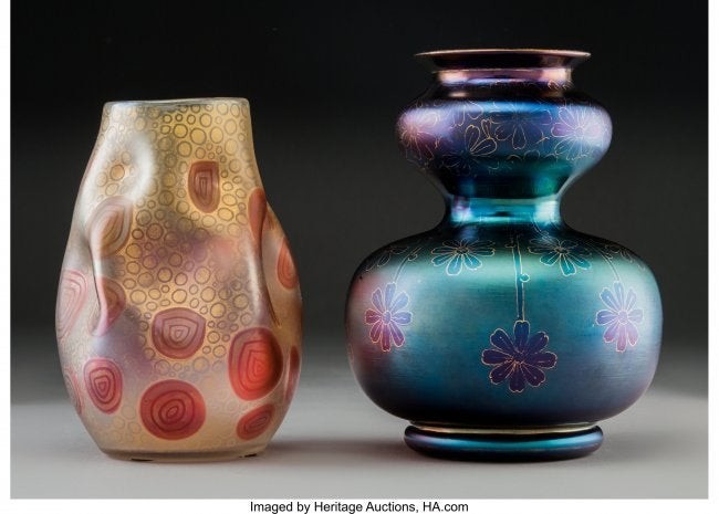 79420: Two Austrian Glass Vases, circa 1900 Marks: (var