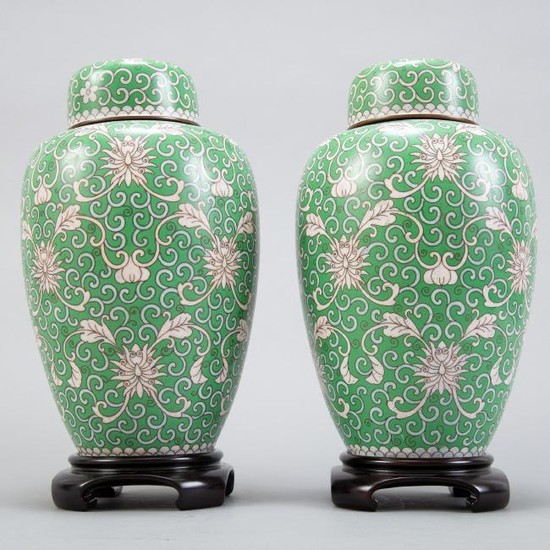 Pair 20th c. Chinese Cloisonne Ginger Jars