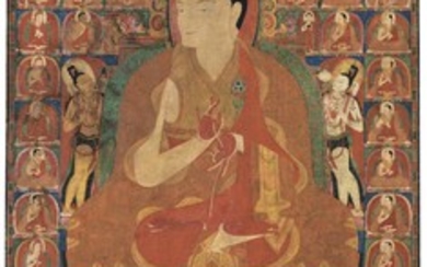 A THANGKA DEPICTING AN EARLY BUDDHIST MASTER Tibet, Circa 1200 or 13th Century