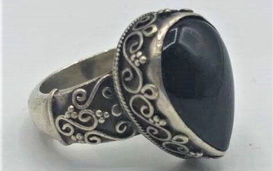 .925 Sterling Silver and Black Onyx Ring Size 10.5