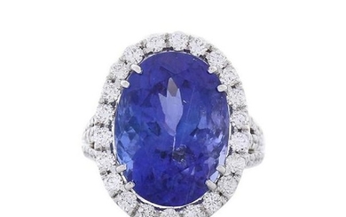 11.17 Carat Oval Tanzanite and Diamond Cocktail Ring in