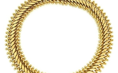 French 18K Yellow Gold Curb Link Chain Choker Necklace