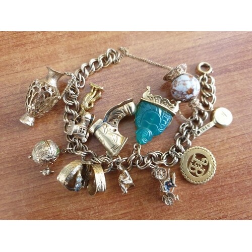 9ct Gold Double Link Charm Bracelet with Safety Chain, Compl...
