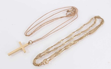 9ct gold cross pendant on 9ct gold chain, together with one other 9ct gold chain