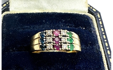 9ct gold ruby diamond emerald & sapphire ring weight 3g