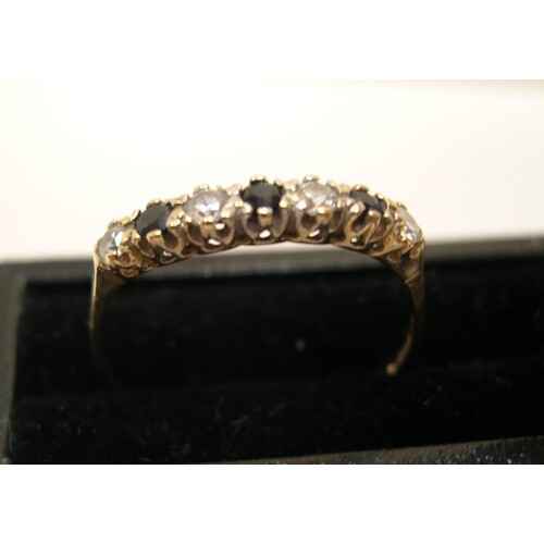 9ct yellow gold, half eternity ring with sapphire & clear st...