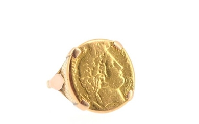 A 10 FF Cérès 1896 A (erased) gold coin mounted in a ring on 18 K (750 °/°°) yellow gold.