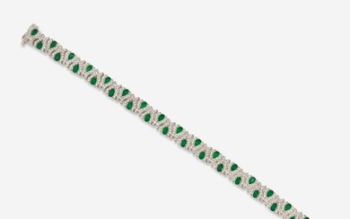 A 14K White Gold, Emerald, and Diamond Bracelet